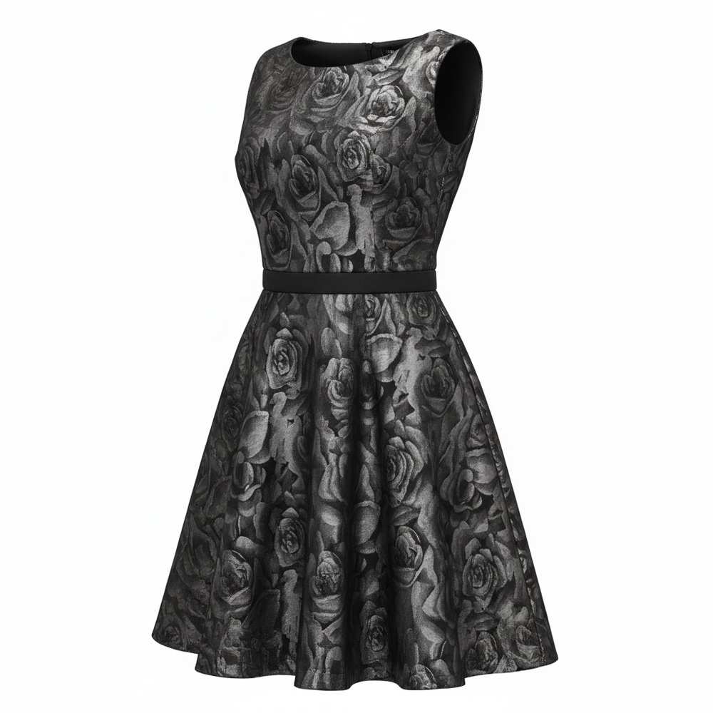 Jessica Simpson Black Rose Jacquard Fit & Flare Mini Dress